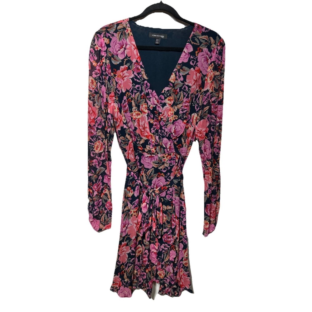 Forever New Larissa Ruched Wrap Dress Blue Pink Floral USA Size 12 NWOT